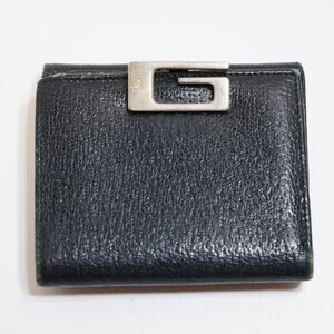 Authentic Vintage Gucci G Clip Bifold Compact Wallet Black Leather Made Italy